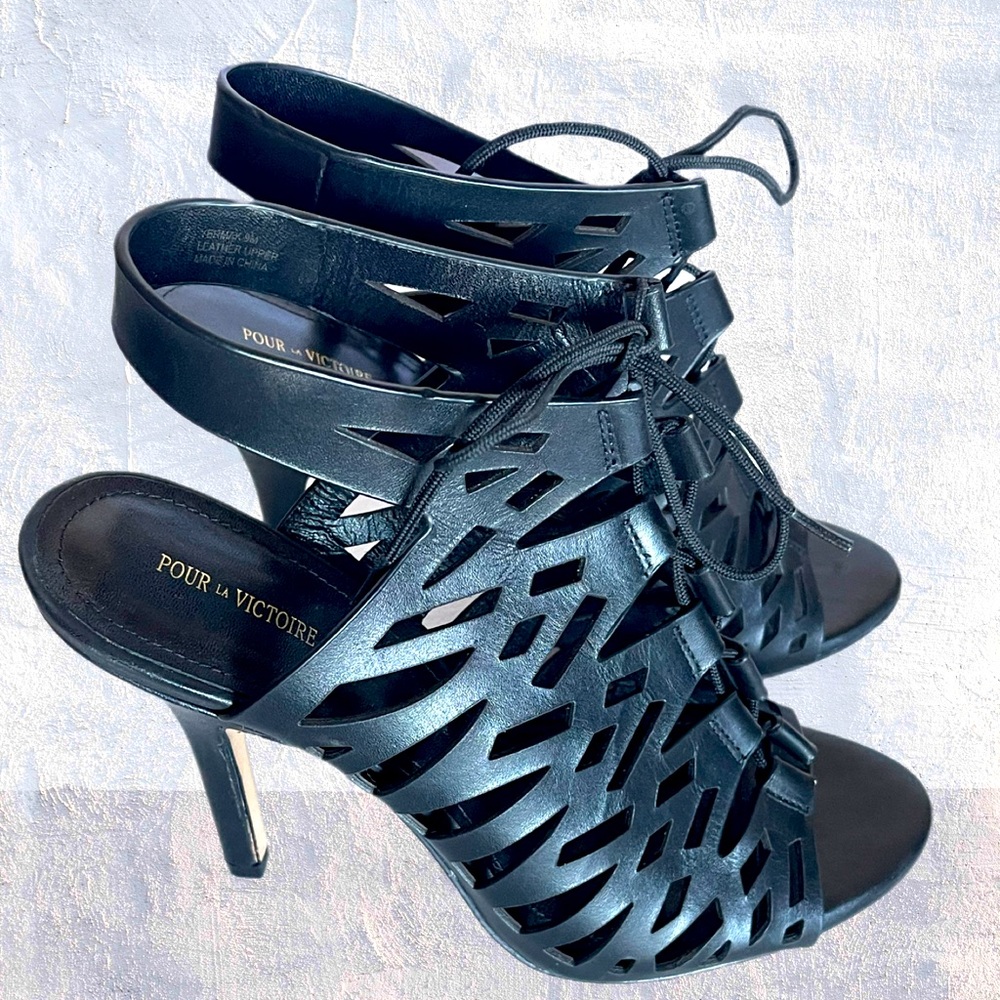 โจ Pour La Victoire Black Yermak Sandals - Italian Leather Glam! โจSize 9 - Picture 3 of 8
